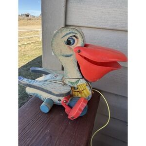 Vintage Fisher Price Pelican Big Bill Pull Toy 1961
